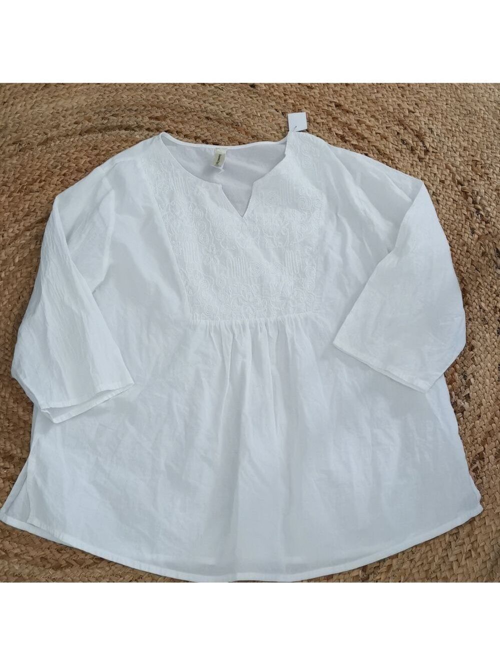 Decorated Originals White Embroidered Beachy Boho Romantic Blouse XL